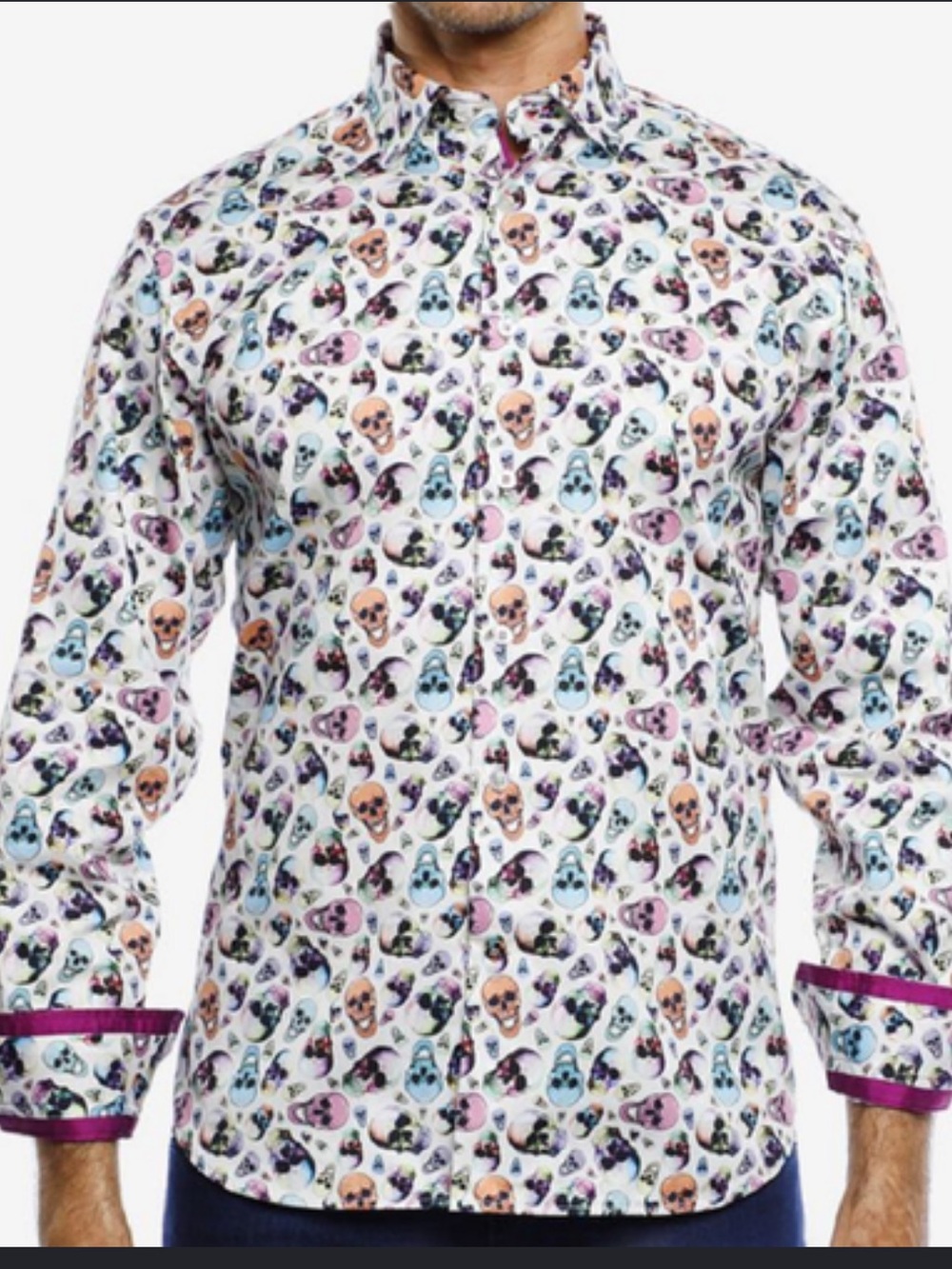 Luchiano Visconti Black limited edition colorful skull dress shirt 💀 medium